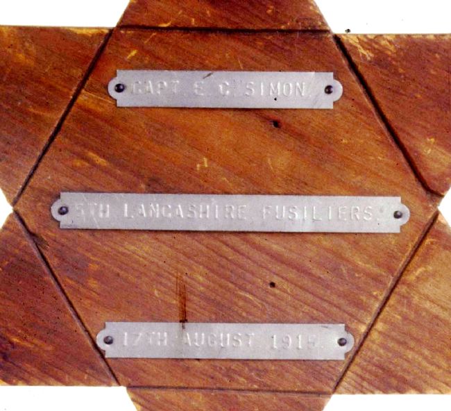 Detail of a wooden marker in the shape of a Star of David used as a temporary grave marker for a Jewish soldier during the World War I
