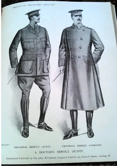 Drawings of two examples of First World War doctors service outfits