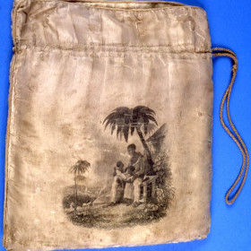 Silk Workbag With Image of Enslaved African and Two Children