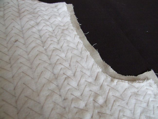 A section of a doublet, showing a herringbone pattern of stitching.