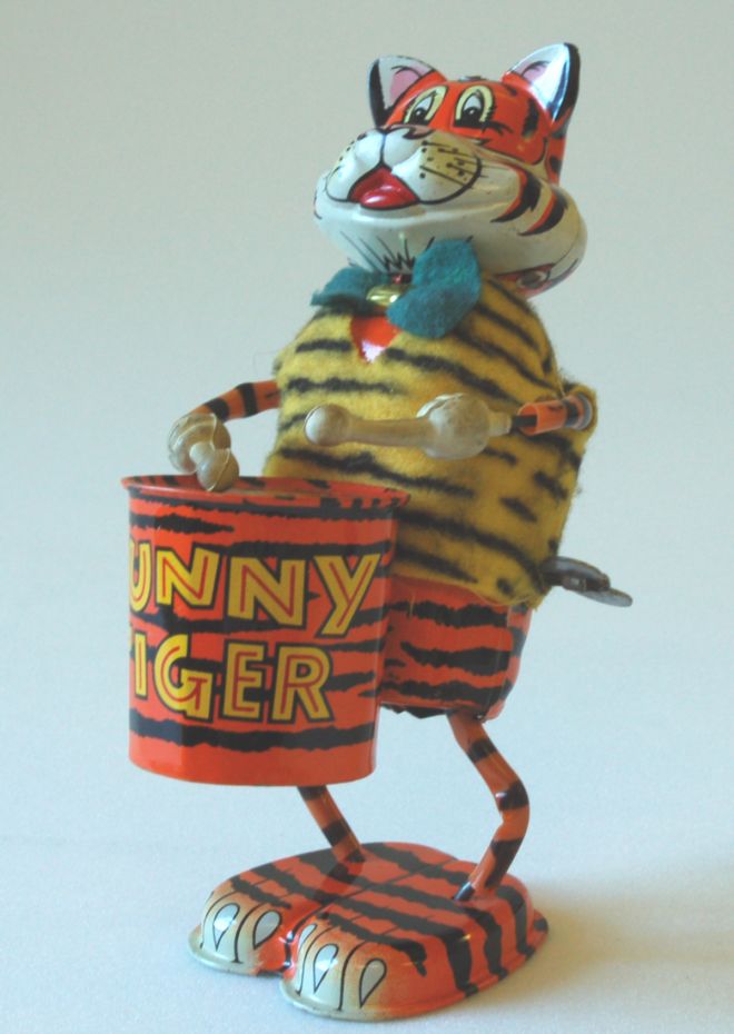 1960s clockwork toy tiger beating his drum
