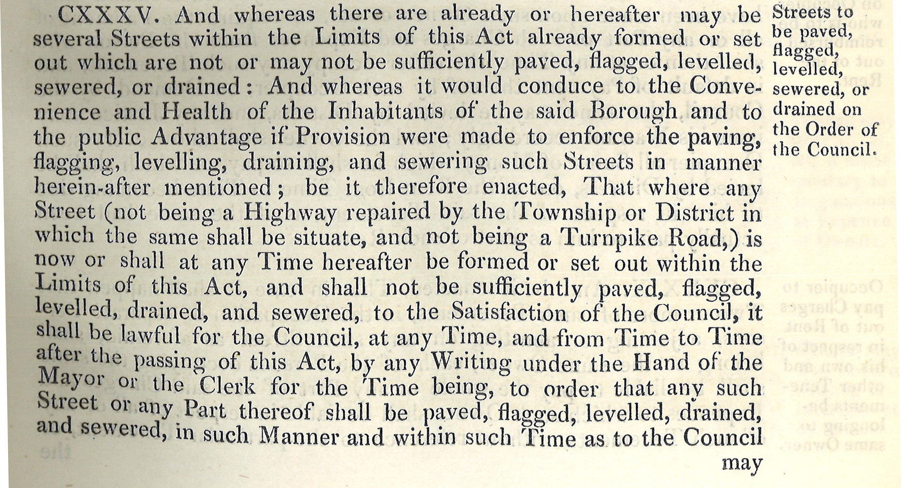 Extract from the 1842 Leeds Improvement Act enforcing the proper paving, drainage and sewerage of new streets.