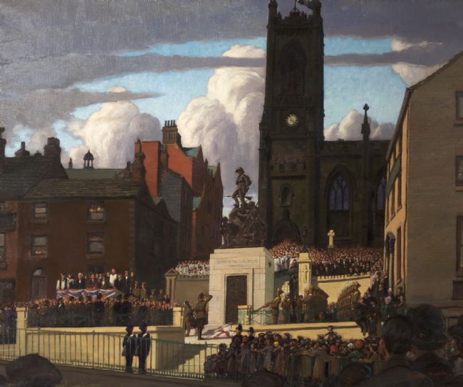 Painting of the unveiling of Oldham War memorial