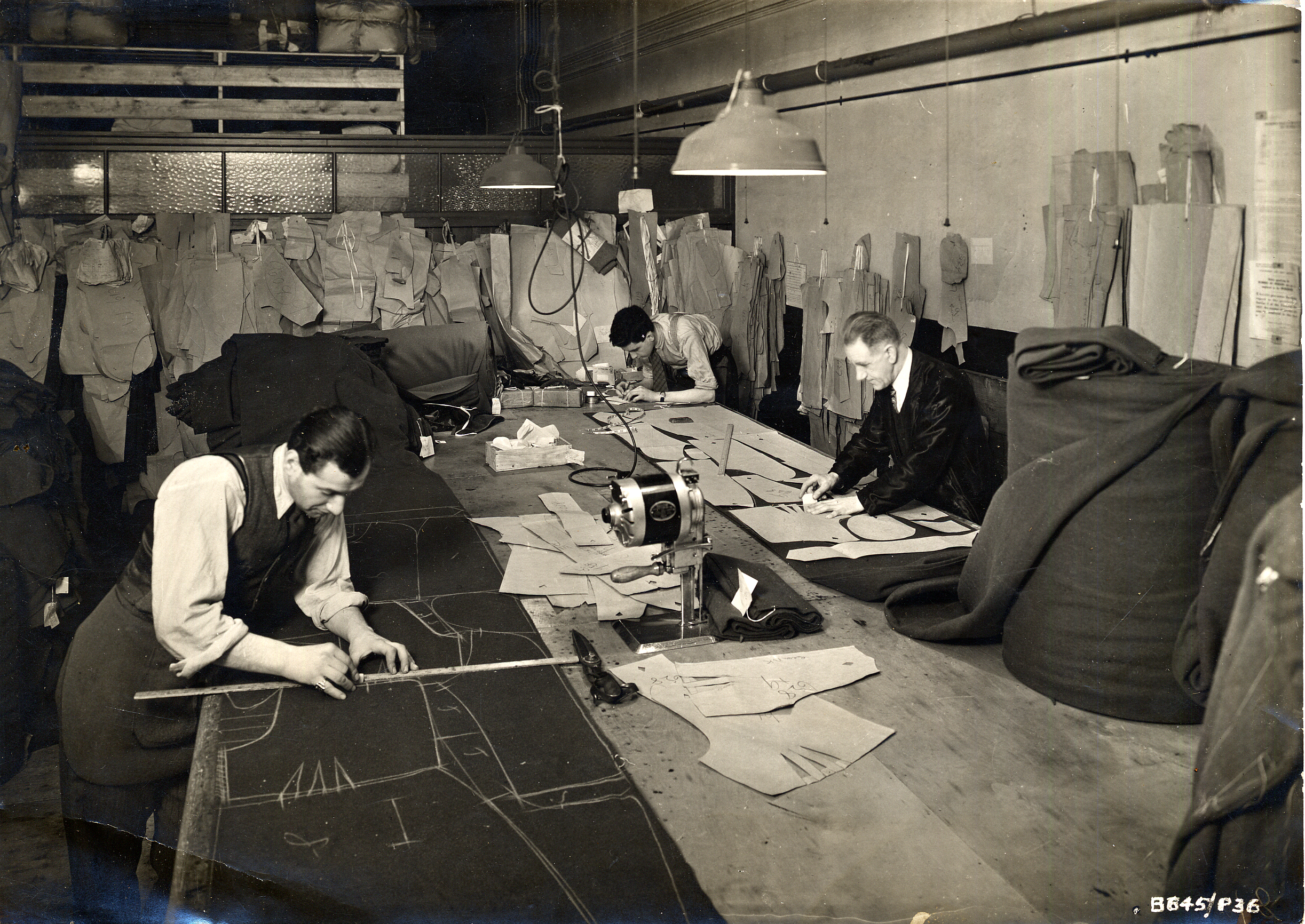 The cutting room at A Rosner & Son Tailors, 1943