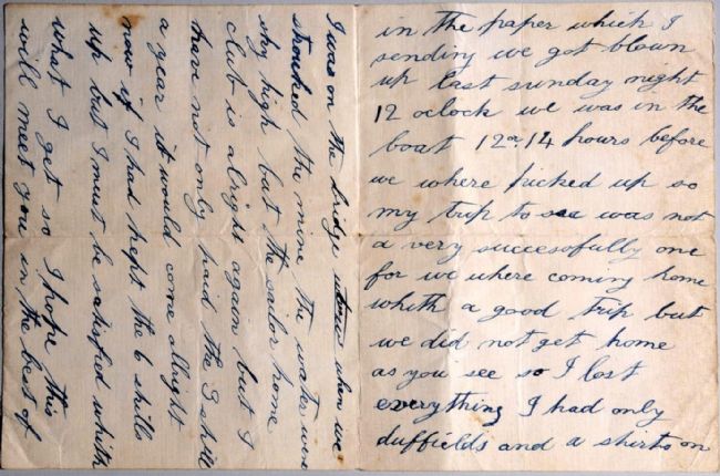 More of the handwritten letter, with script running in a different direction on each page.  Full transcript available in the downloads section.