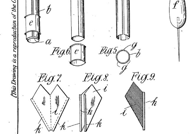 Detailed and labelled line drawing of dart flights and tip