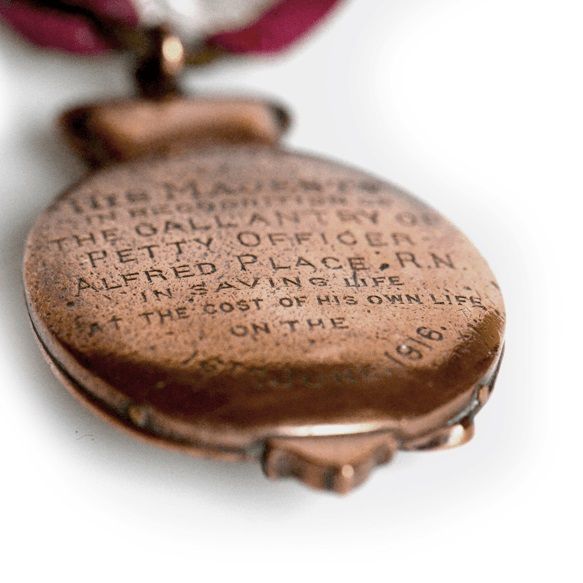 Detail of inscription on reverse of Petty Officer Alfred Place's Albert Medal