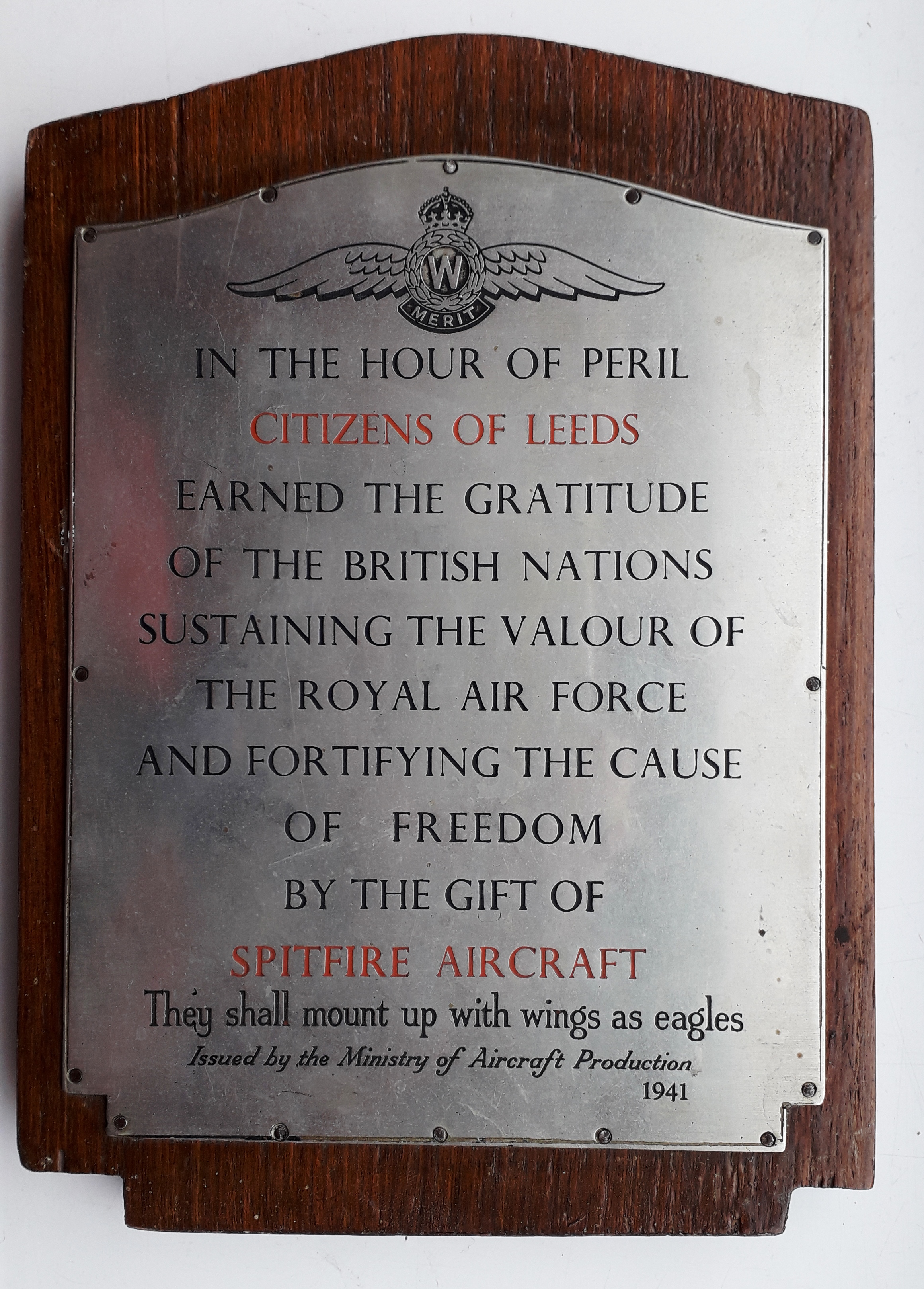 Leeds Spitfire Plaque