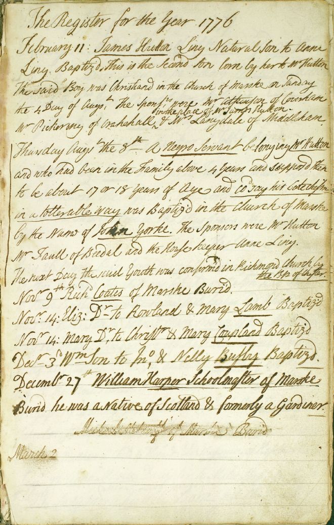 Detail of the baptism record of John Yorke