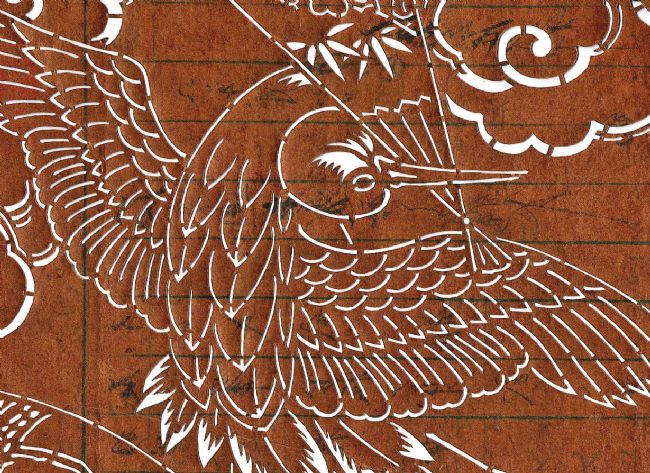 Detail shows a close up of the crane bird.