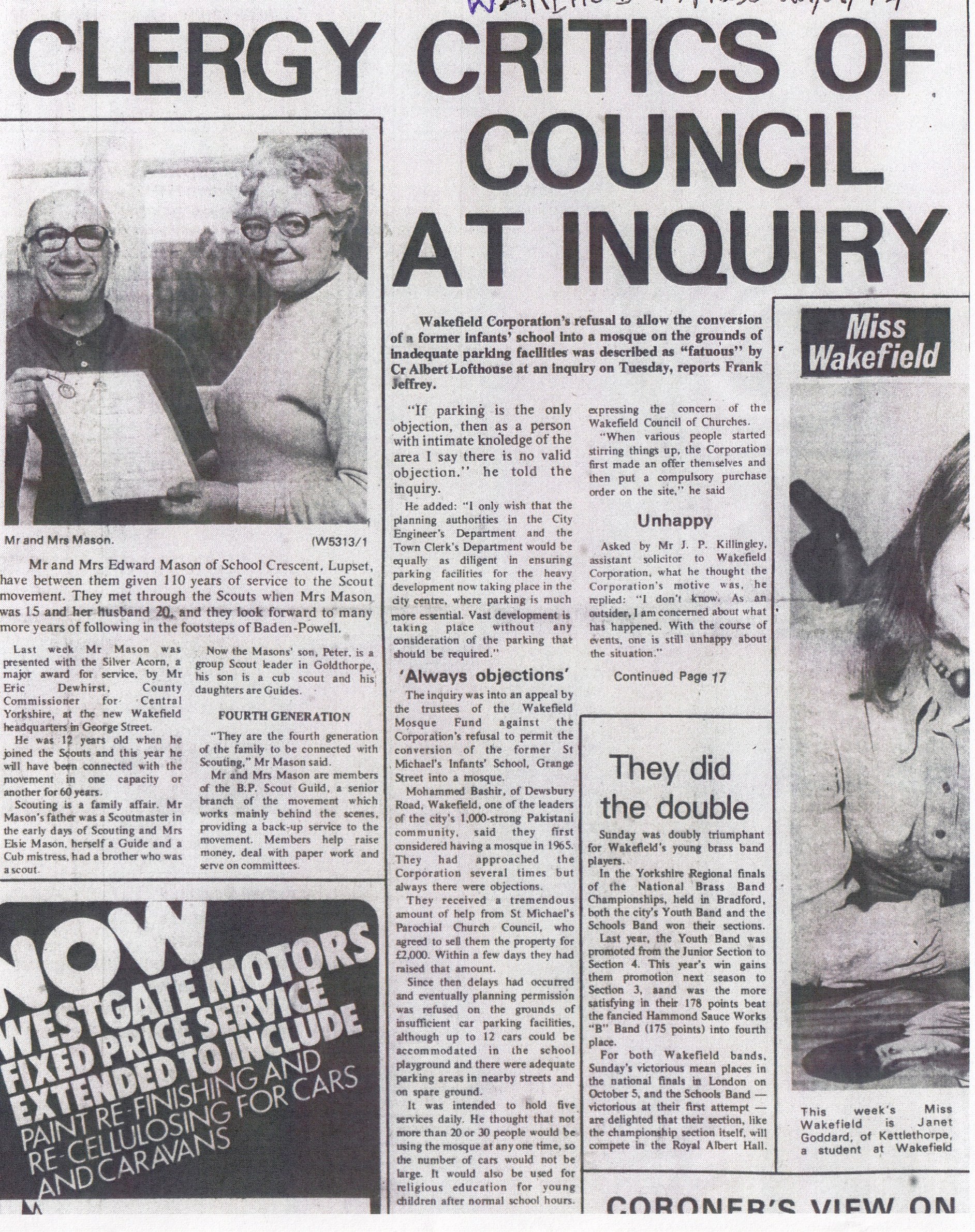 Photograph of a newspaper article with the headline 'Clergy critics of council at Inquiry'