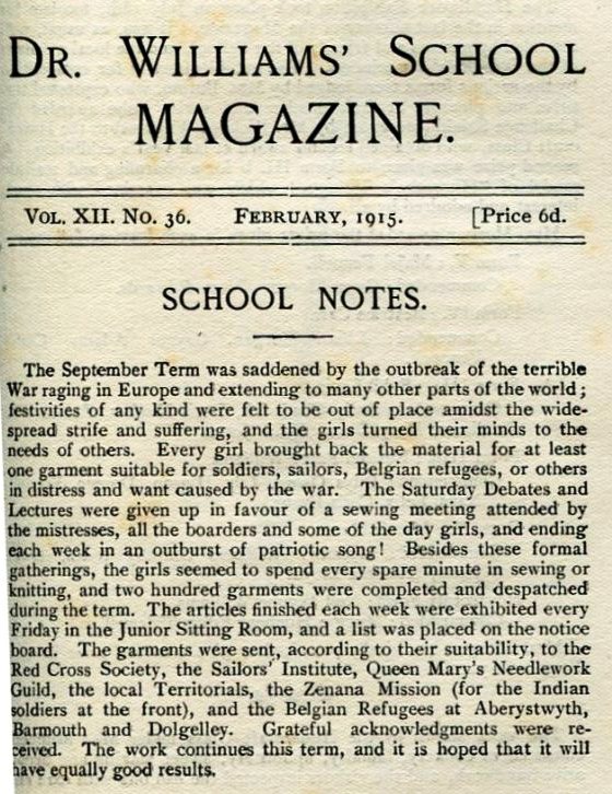 First page of DWS School Magazine Feb 1915